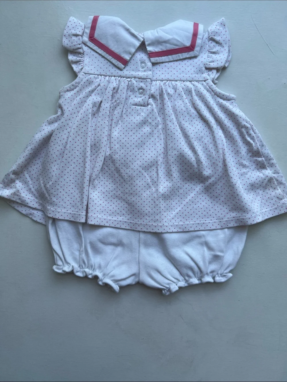 Janie and Jack White Baby Sailor Romper with Pink Trim